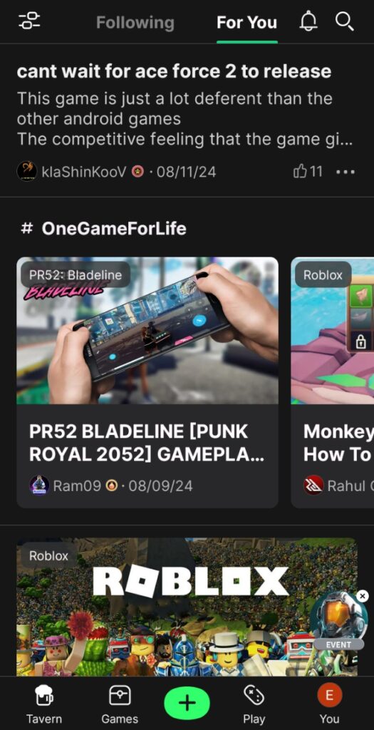 Tap Tap interface showing the "For You" section