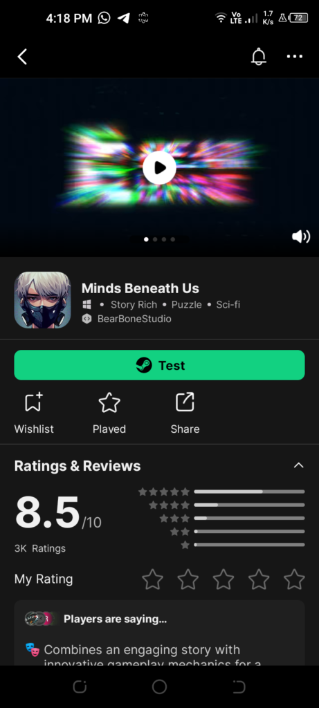 Tap Tap interface showing the reviews and rating section
